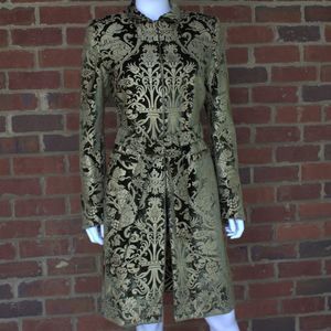 NWT RARE Vintage Roberto Cavalli Velvet Metallic Gold Painted Belted Coat It 42